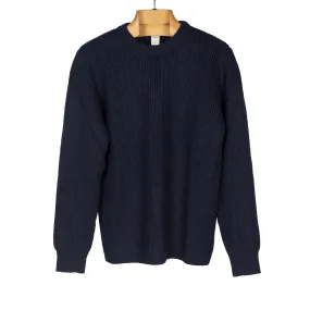 Chunky crewneck sweater in navy blue merino wool