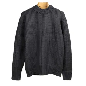 Chunky ribbed crewneck sweater in charcoal grey French Merino wool