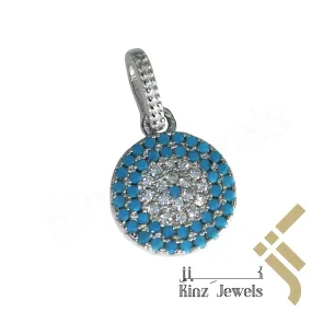 Sterling Silver Evil Eye Turquoise, White Zircon Pendant