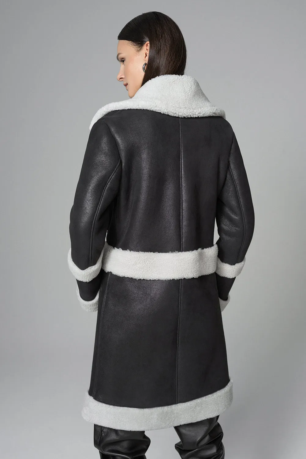 2in1 Black Shearling Fur Overcoat