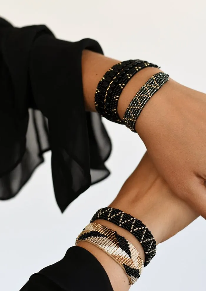 Adjustable Leather Zigzag Bracelet - BLACK/TAUPE