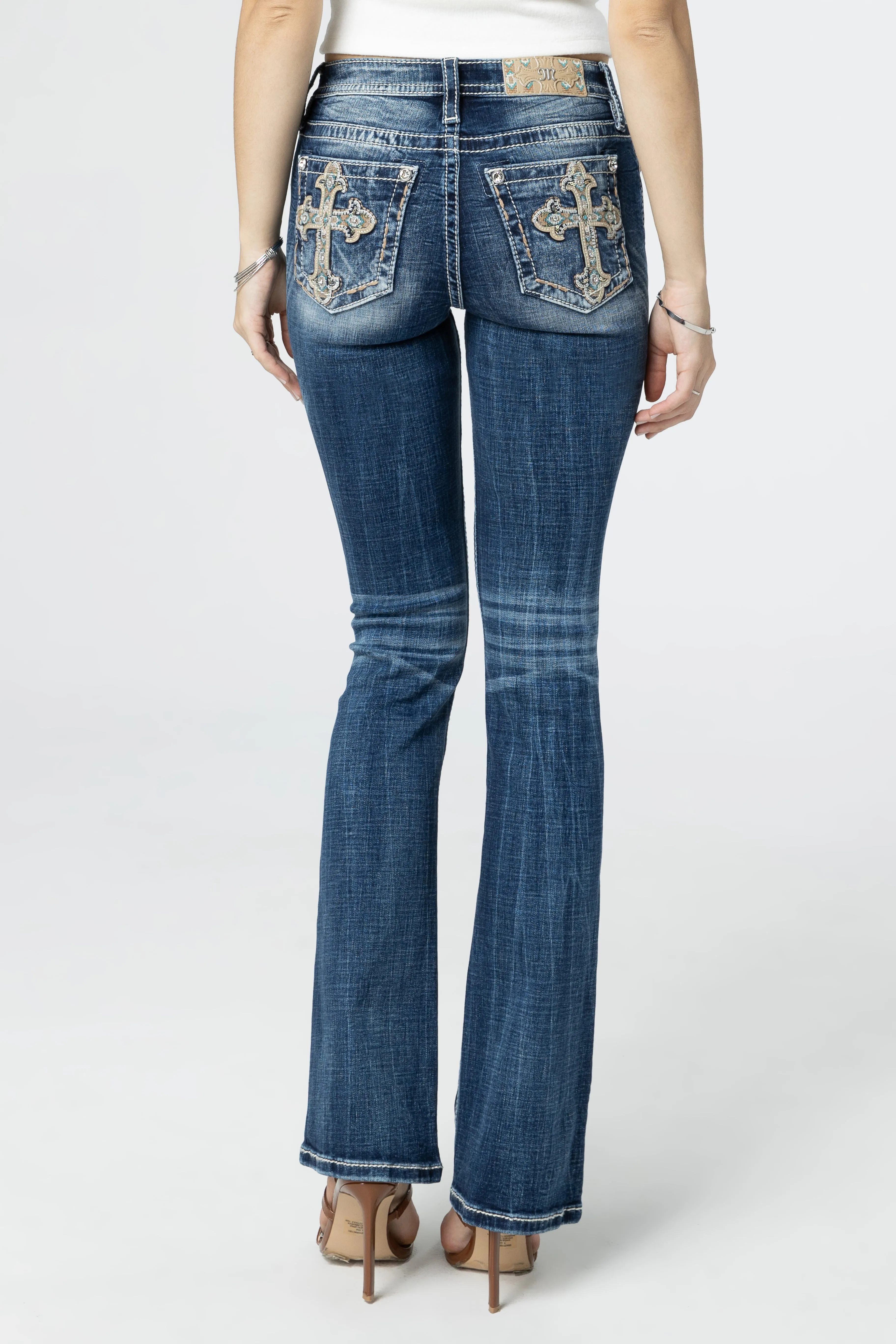 Aztec Embroidered Cross Bootcut Jeans