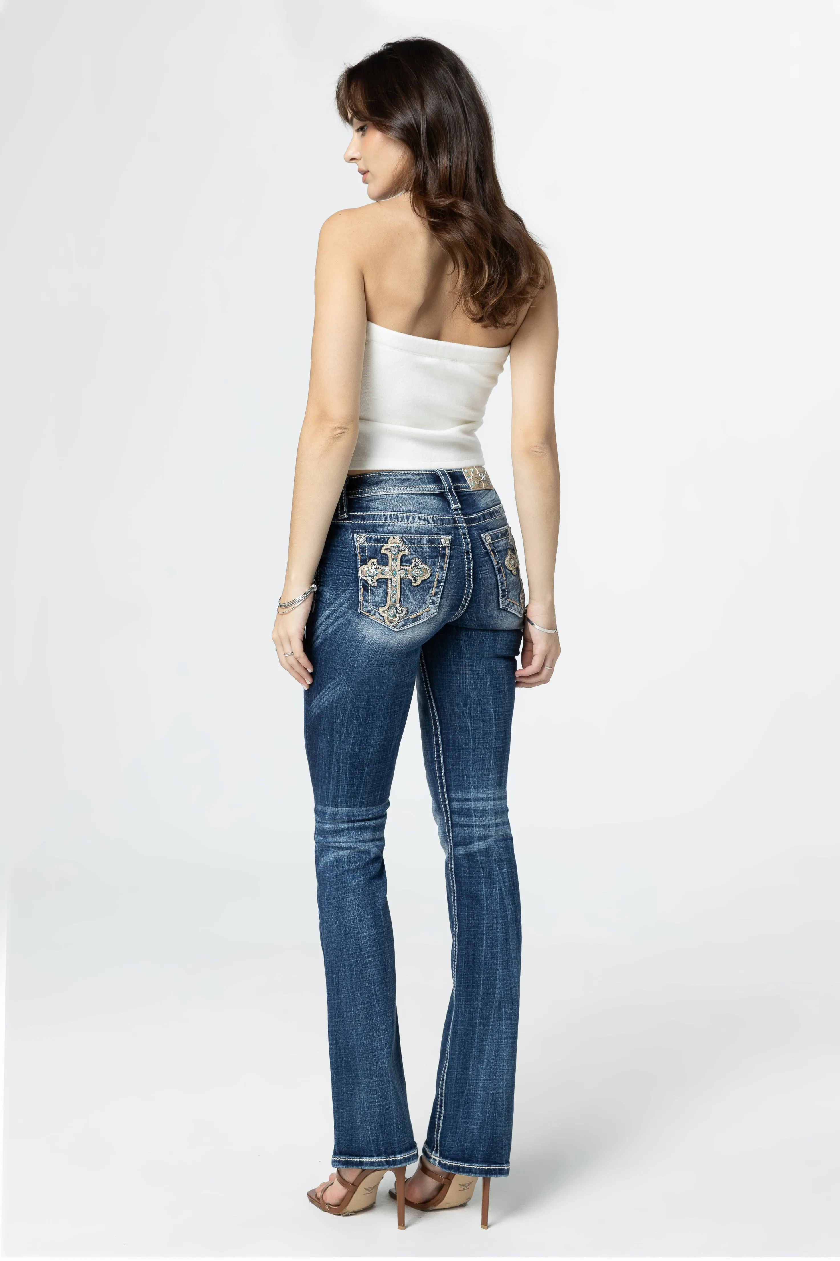 Aztec Embroidered Cross Bootcut Jeans