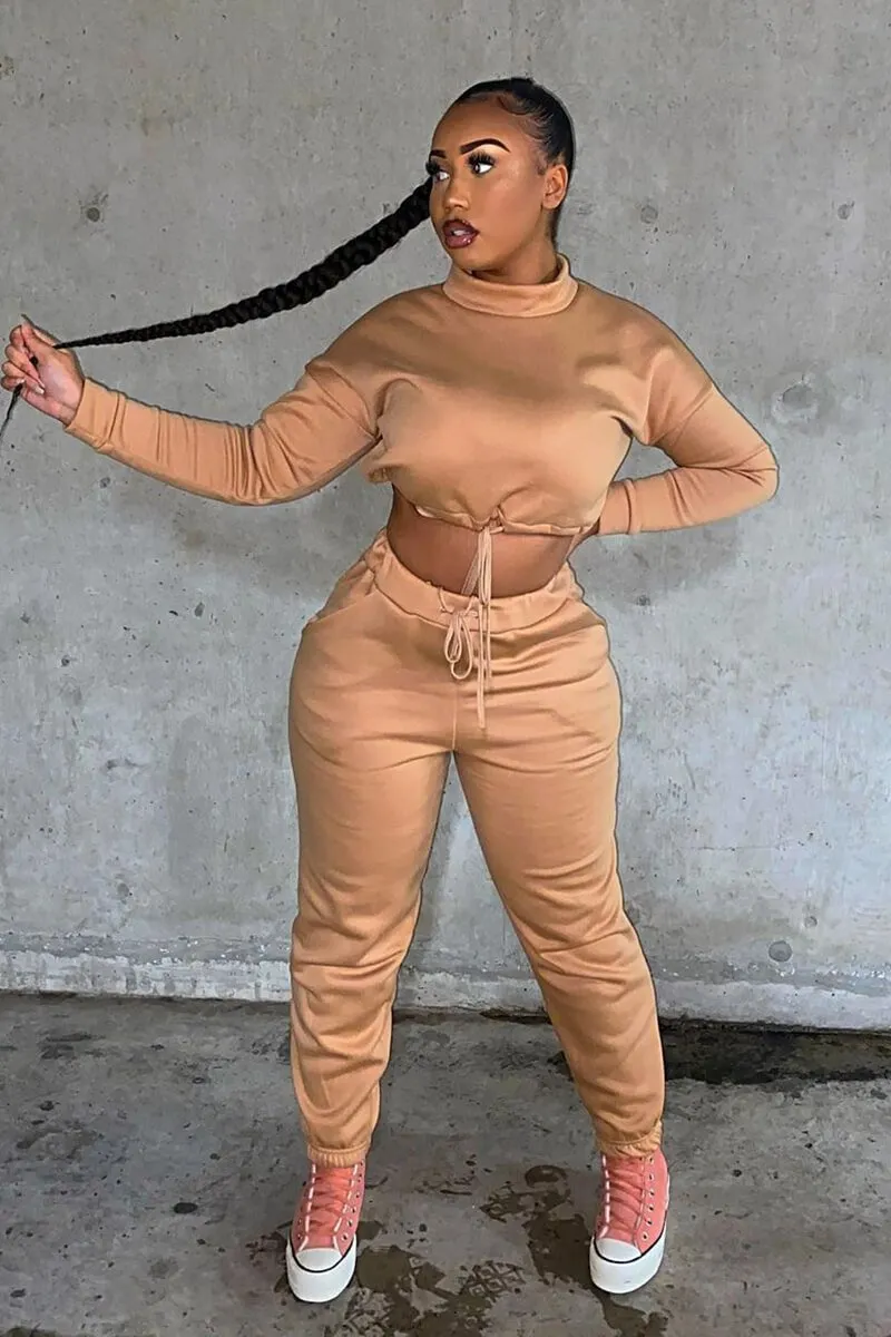 Camel Drawstring Waist Jumper and Joggers Co-ord - Kayla