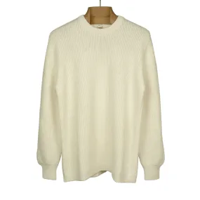 Chunky ribbed crewneck sweater in ecru merino wool (restock)