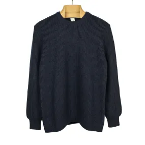 Chunky ribbed crewneck sweater in navy blue merino wool (restock)