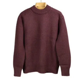 Chunky ribbed crewneck sweater in wine French Merino wool