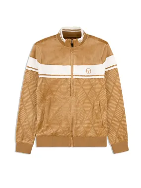 Debossed Damarindo Velour Track Jacket- Meerkat