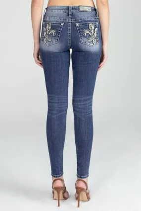 Detailed Fleur De Lis Skinny Denim