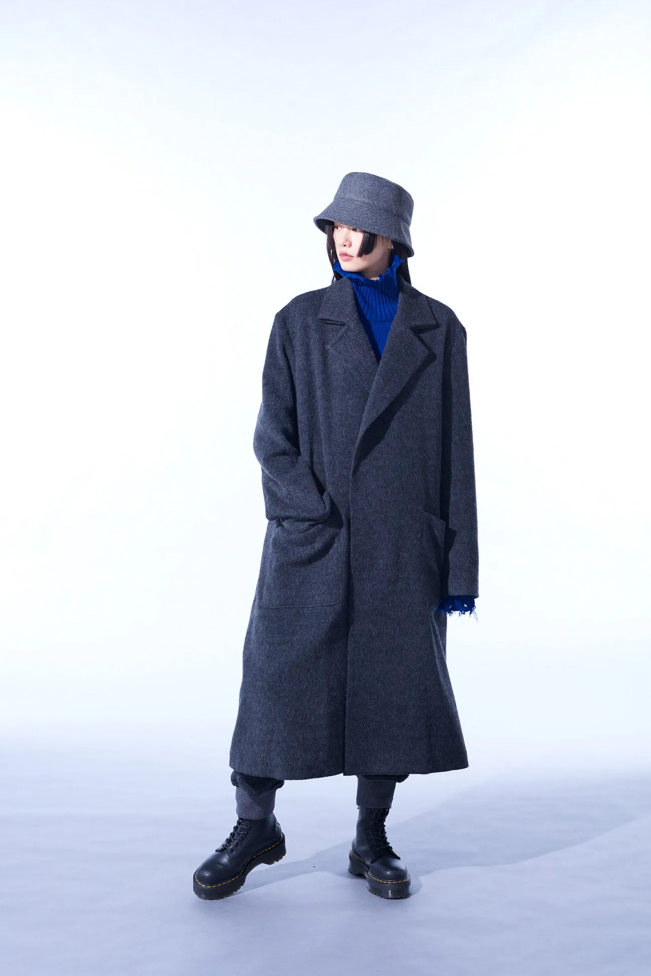 ECO WOOL BEAVER DOUBLE-BREASTED SNAP BUTTON LONG COAT