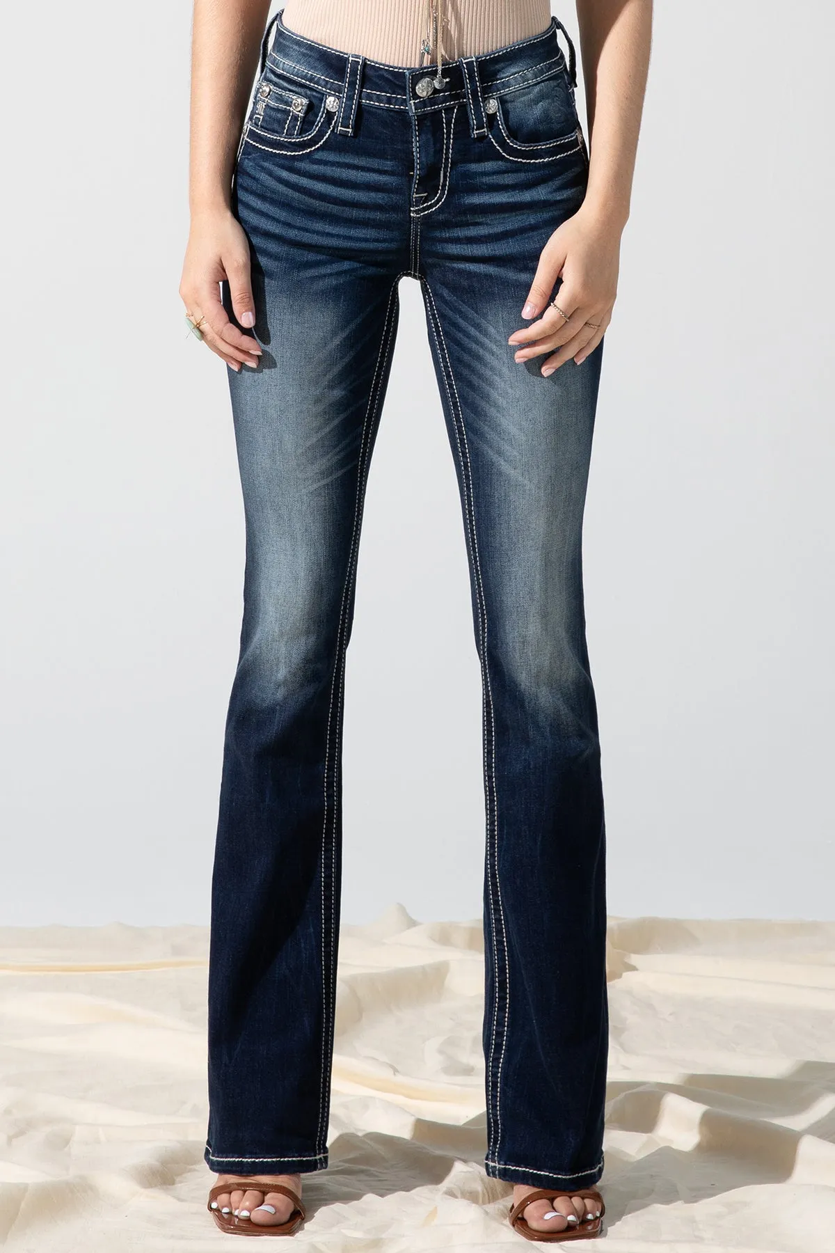 Feathered Cross Bootcut Jeans