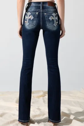 Feathered Cross Bootcut Jeans