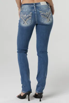 Glimmering Cross-Stitch Straight Jeans