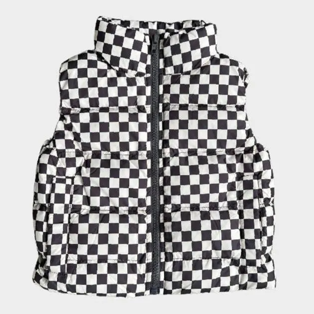 Gray Wash Checker Puffer Vest