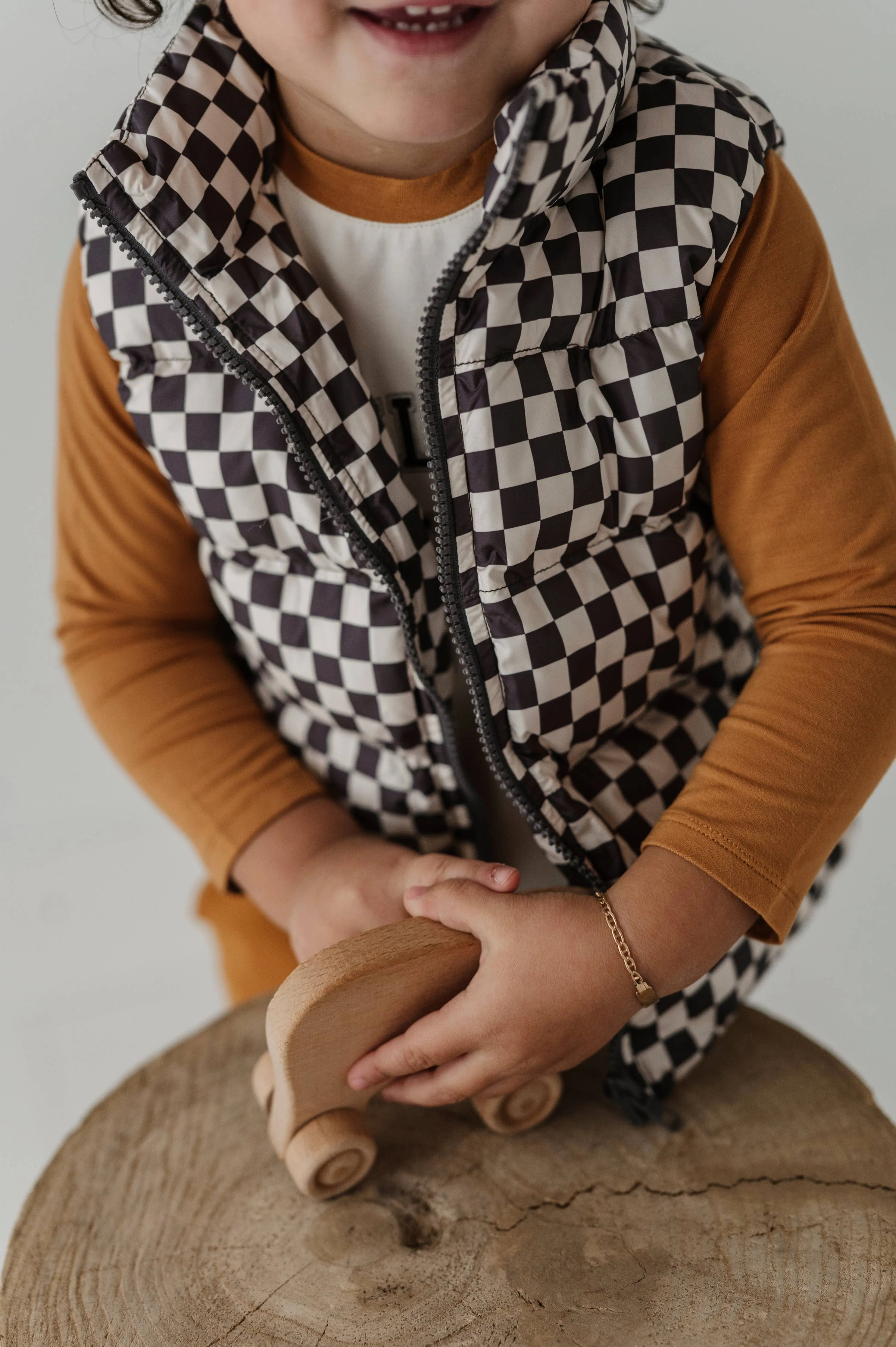 Gray Wash Checker Puffer Vest