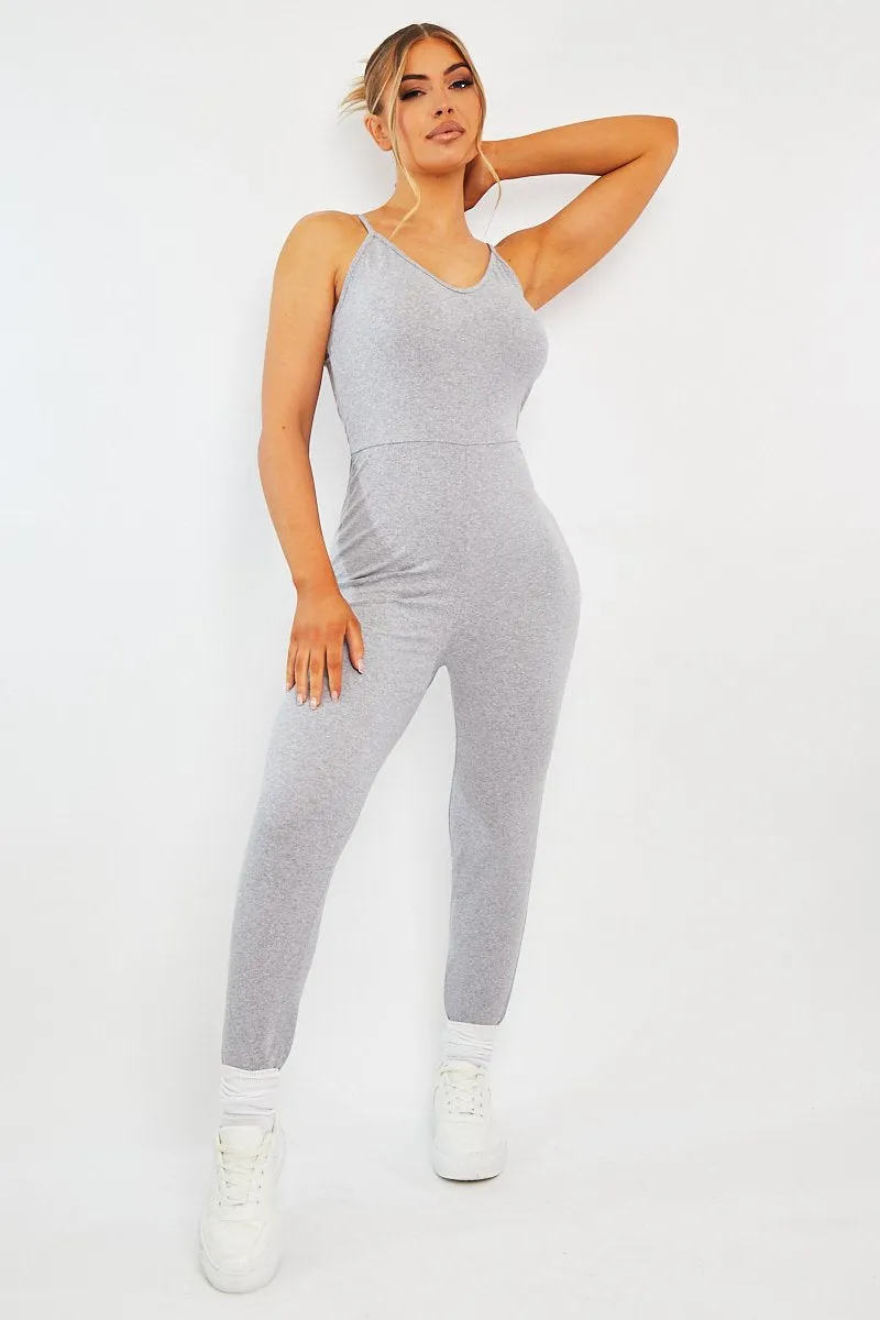 Grey Jersey Scoop Neck Jumpsuit - Kadia