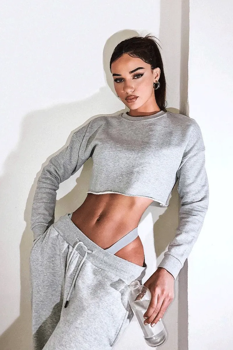 Grey Round Neck Cropped Sweatshirt - Lenny