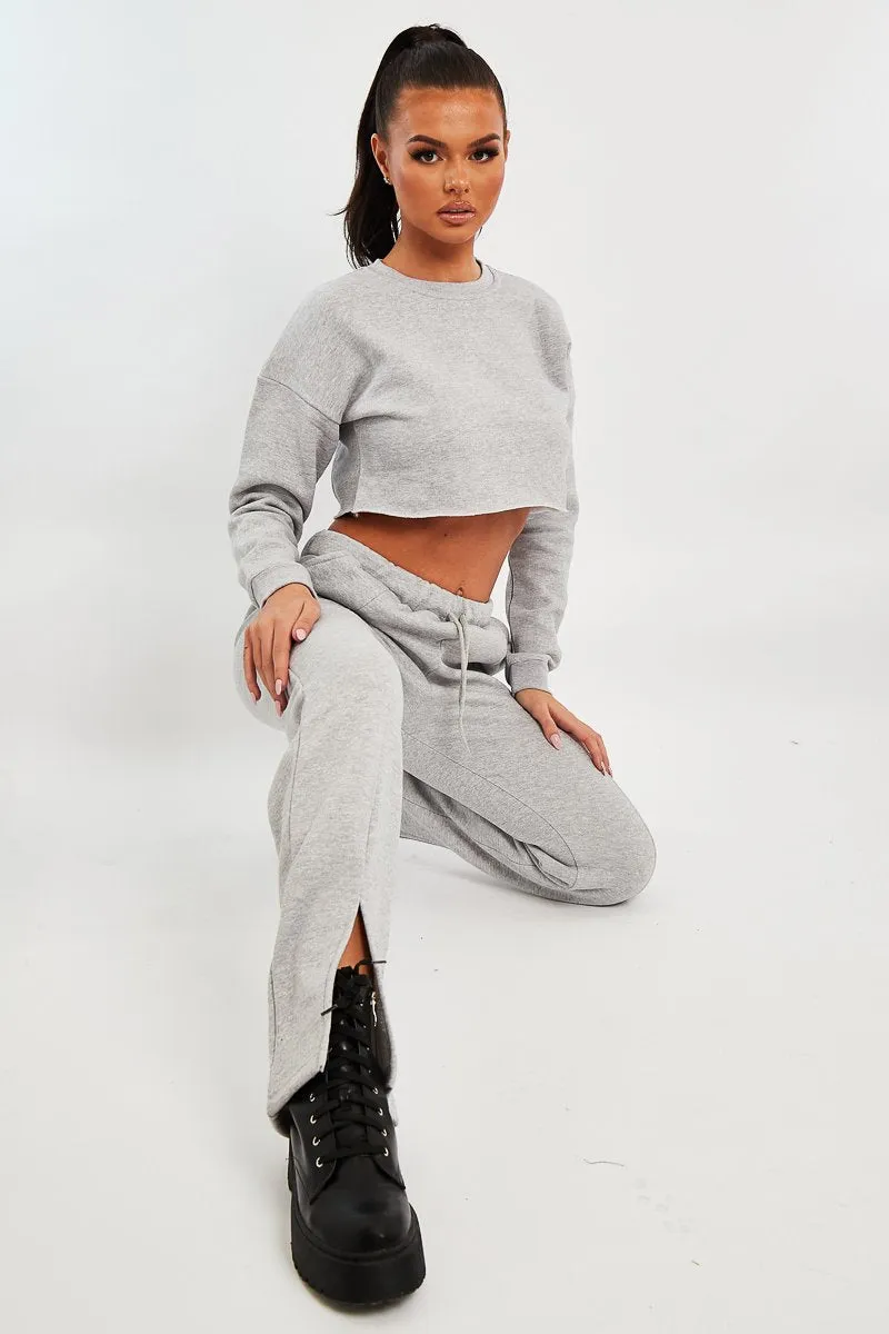 Grey Round Neck Cropped Sweatshirt - Lenny