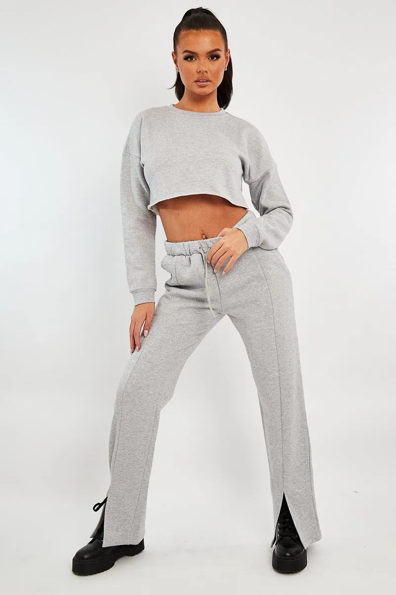 Grey Round Neck Cropped Sweatshirt - Lenny