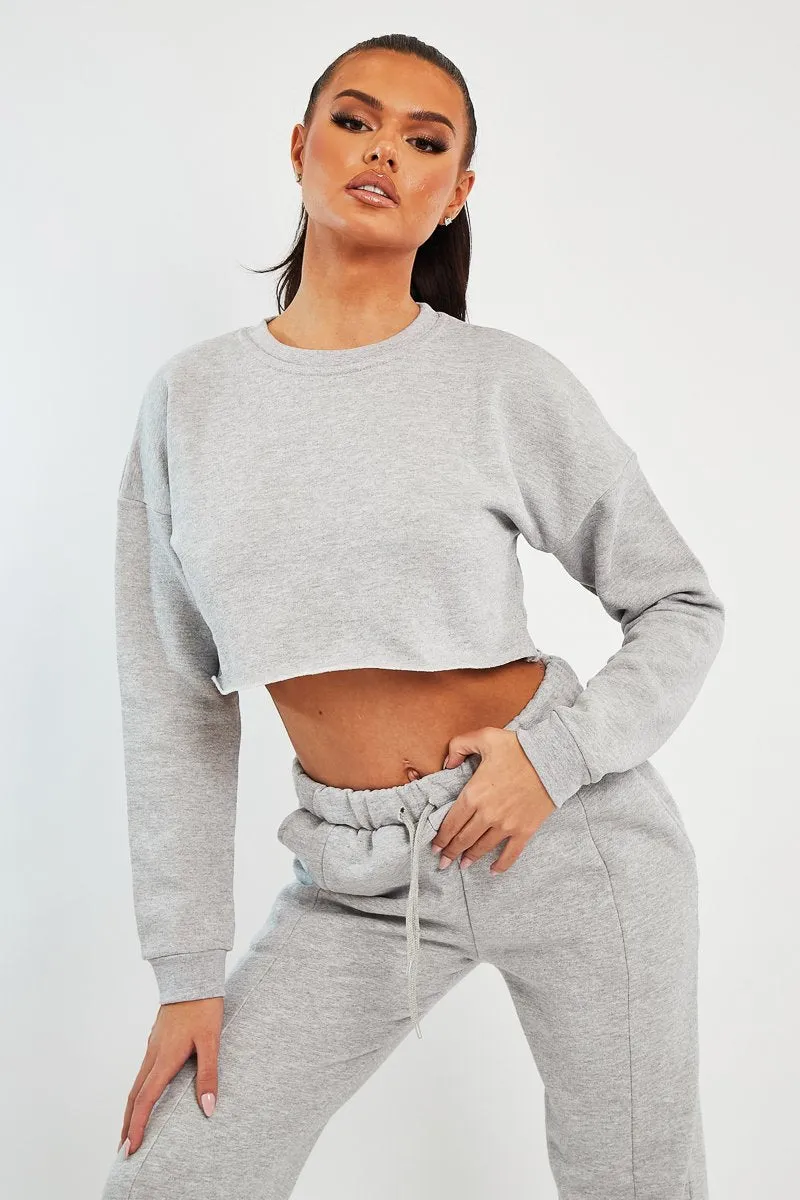 Grey Round Neck Cropped Sweatshirt - Lenny