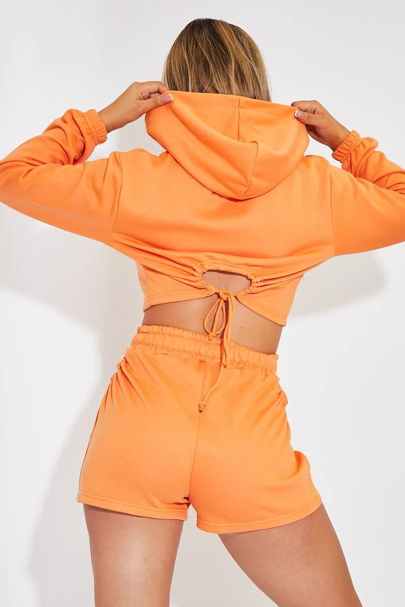 Orange Back Cut Out Cropped Hoodie - Yalena