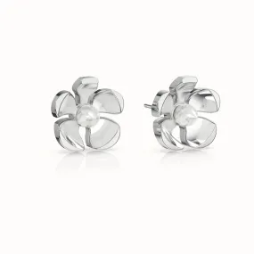 Orchid Garden Large Stud Earrings - Sterling Silver - Moonstone