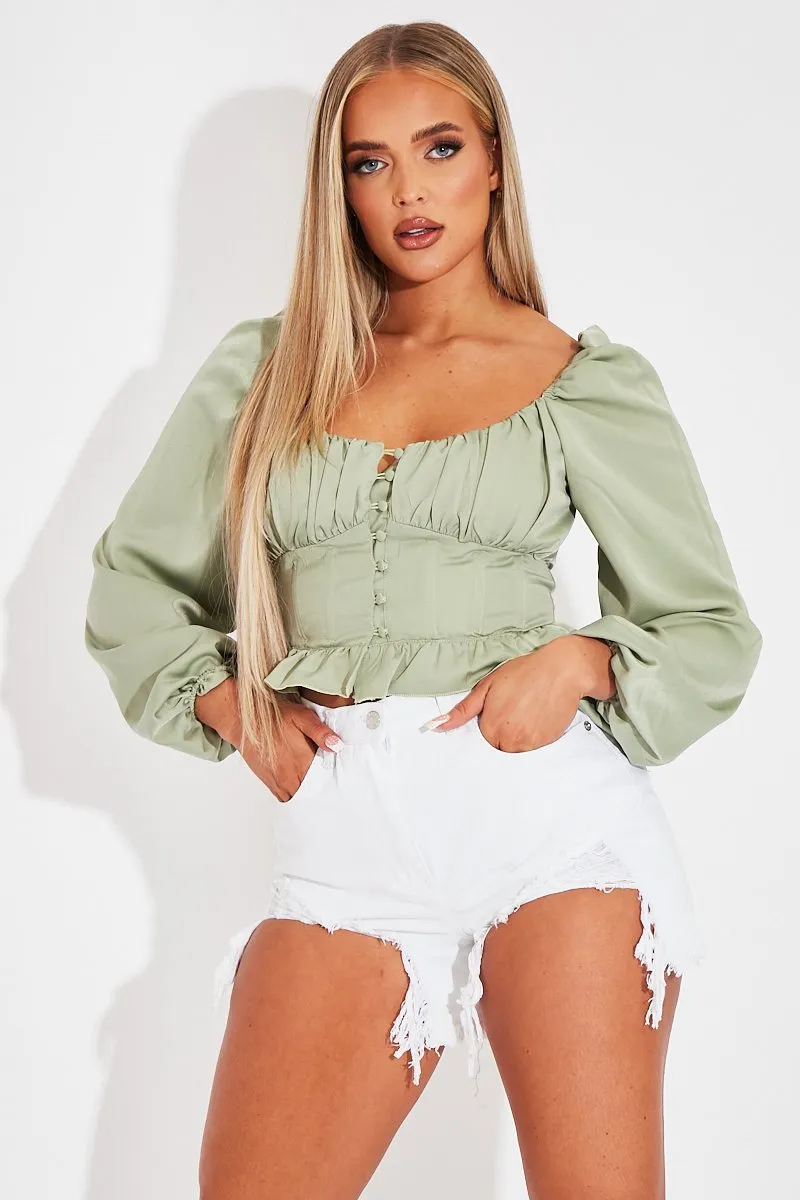 Sage Covered Button Top - Anelise