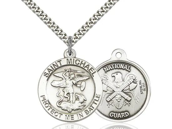 Saint Michael National Guard Silver Pendant With Chain