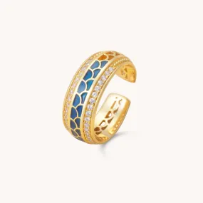 Snake skin Blue Adjustable Gold Ring W.