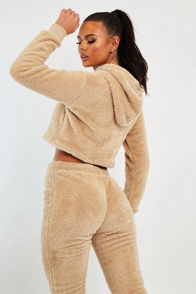 Stone Cropped Teddy Hoodie - Amyia