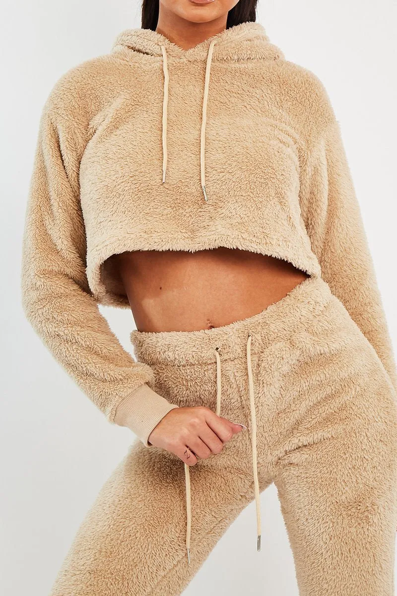 Stone Cropped Teddy Hoodie - Amyia