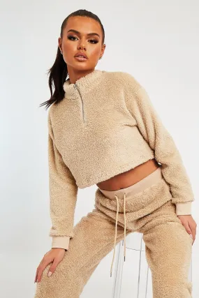 Stone Cropped Zip Front Teddy Jumper - Brady