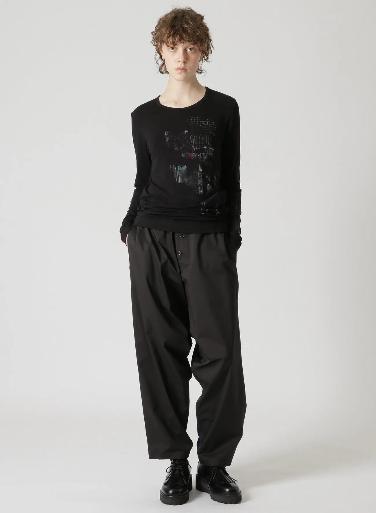 STRETCHY POLYESTER/RAYON TWILL DRAWSTRING SAROUEL PANTS