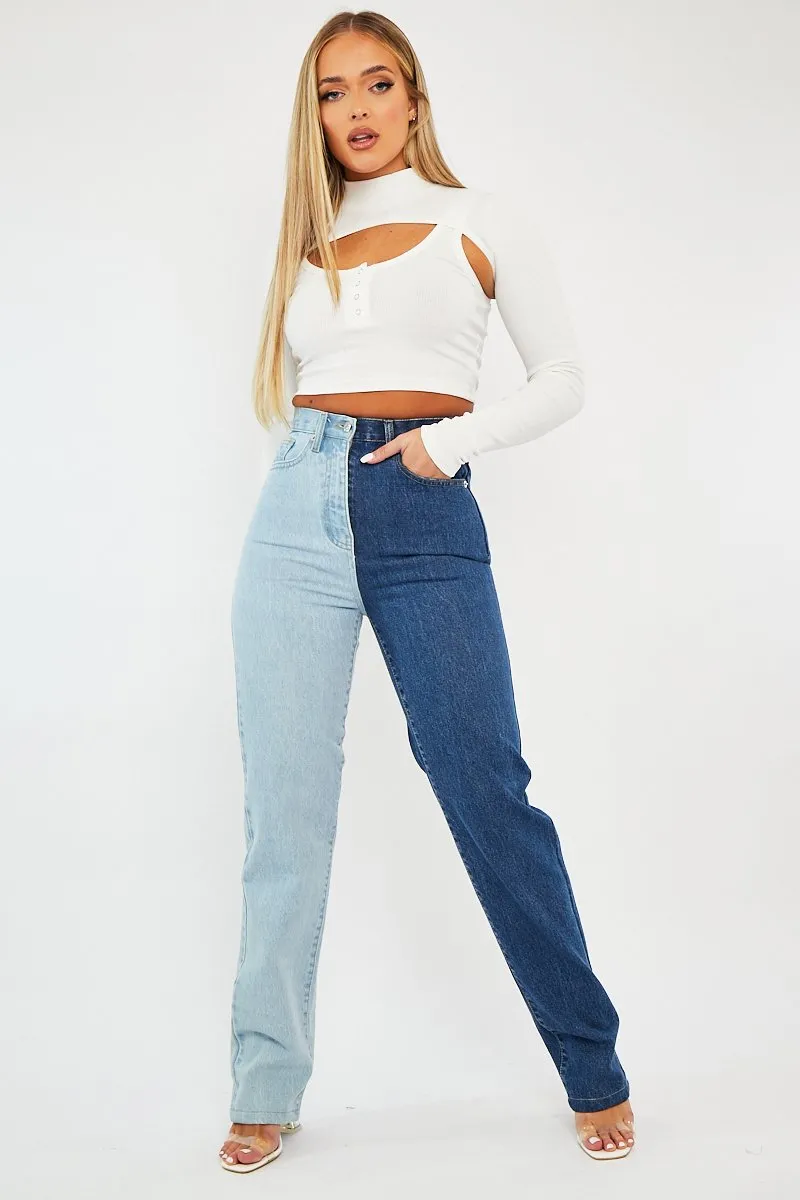 White Double Layer High Neck Crop Top - Mahani