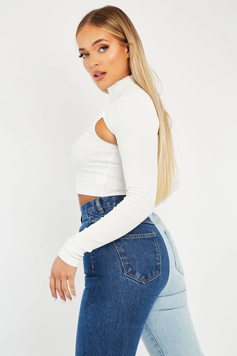 White Double Layer High Neck Crop Top - Mahani