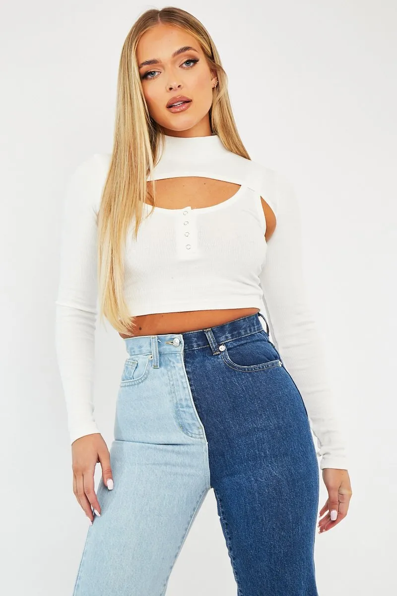 White Double Layer High Neck Crop Top - Mahani