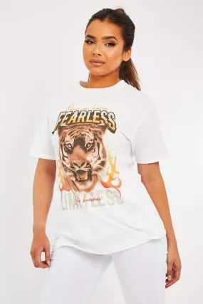 White Fearless Tiger Printed T-shirt - Makari