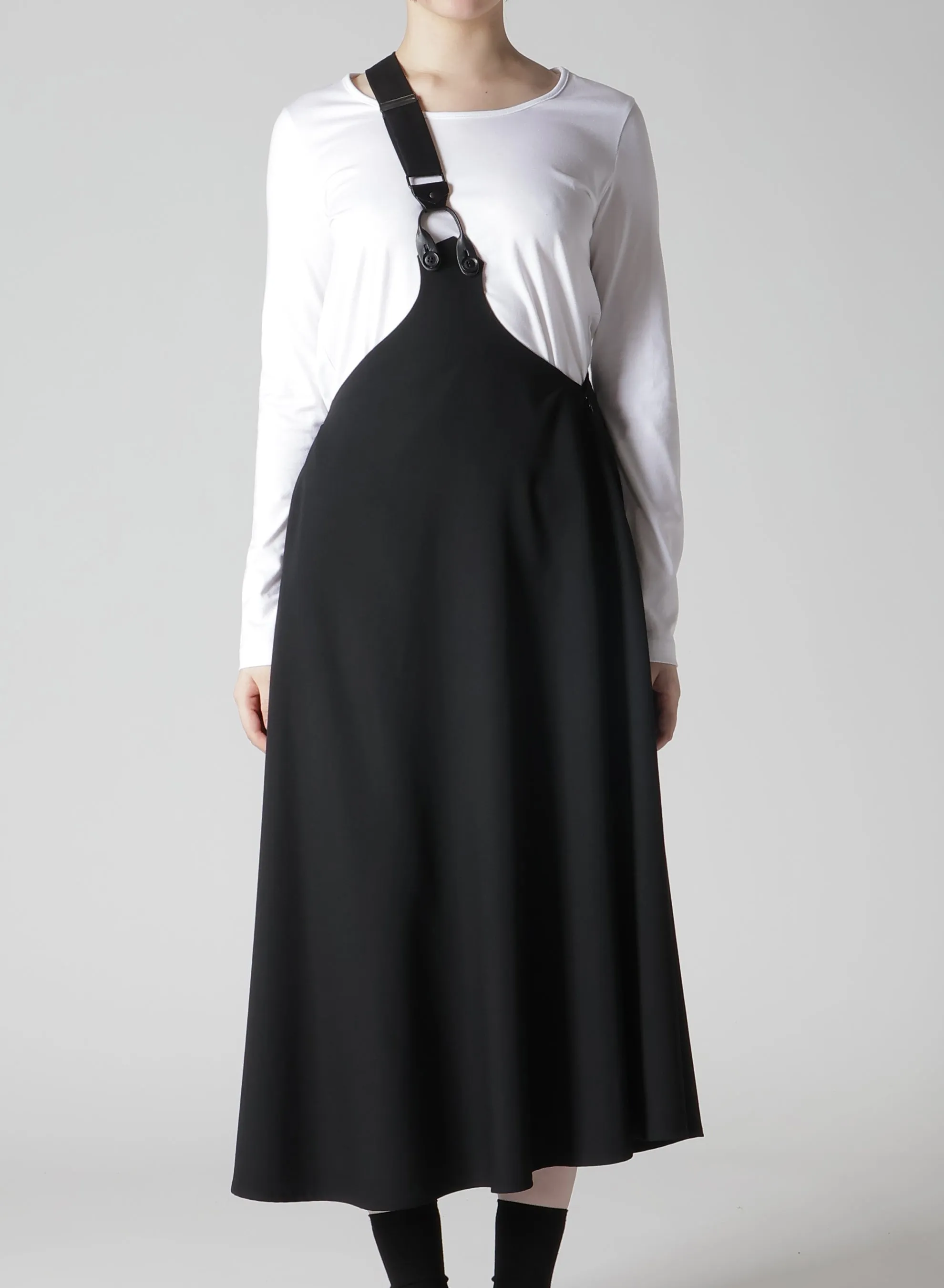 WOOL GABARDINE SHOULDER STRAP SKIRT